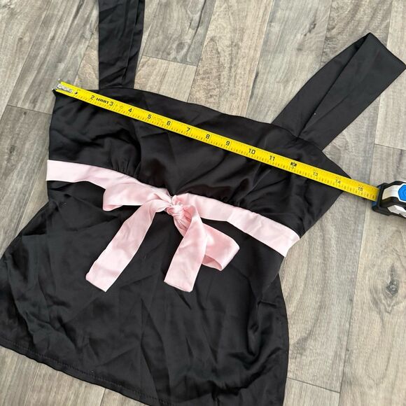 Coquette black and pink satin bow top - Picture 3 of 5